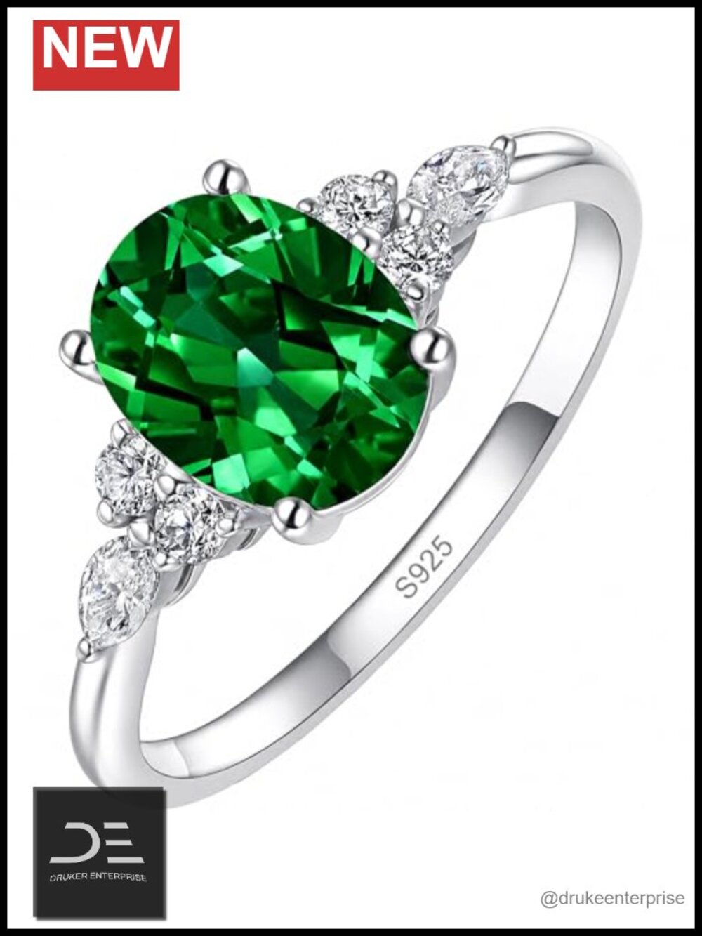1.5ct Oval Cut Emerald Ring Women 14K Gold Vermeil S925 Silver Promise Wedding